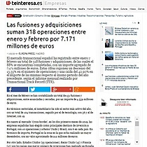 Las fusiones y adquisiciones suman 318 operaciones entre enero y febrero por 7.171 millones de euros